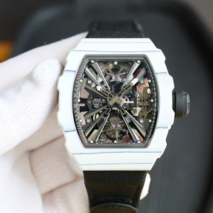 Reloj Mecánico de Lujo Industrial Premium con Esfera de Fibra de Carbono Blanca y Negra, Correa de Nailon Transpirable e Impermeable - Product Image 1