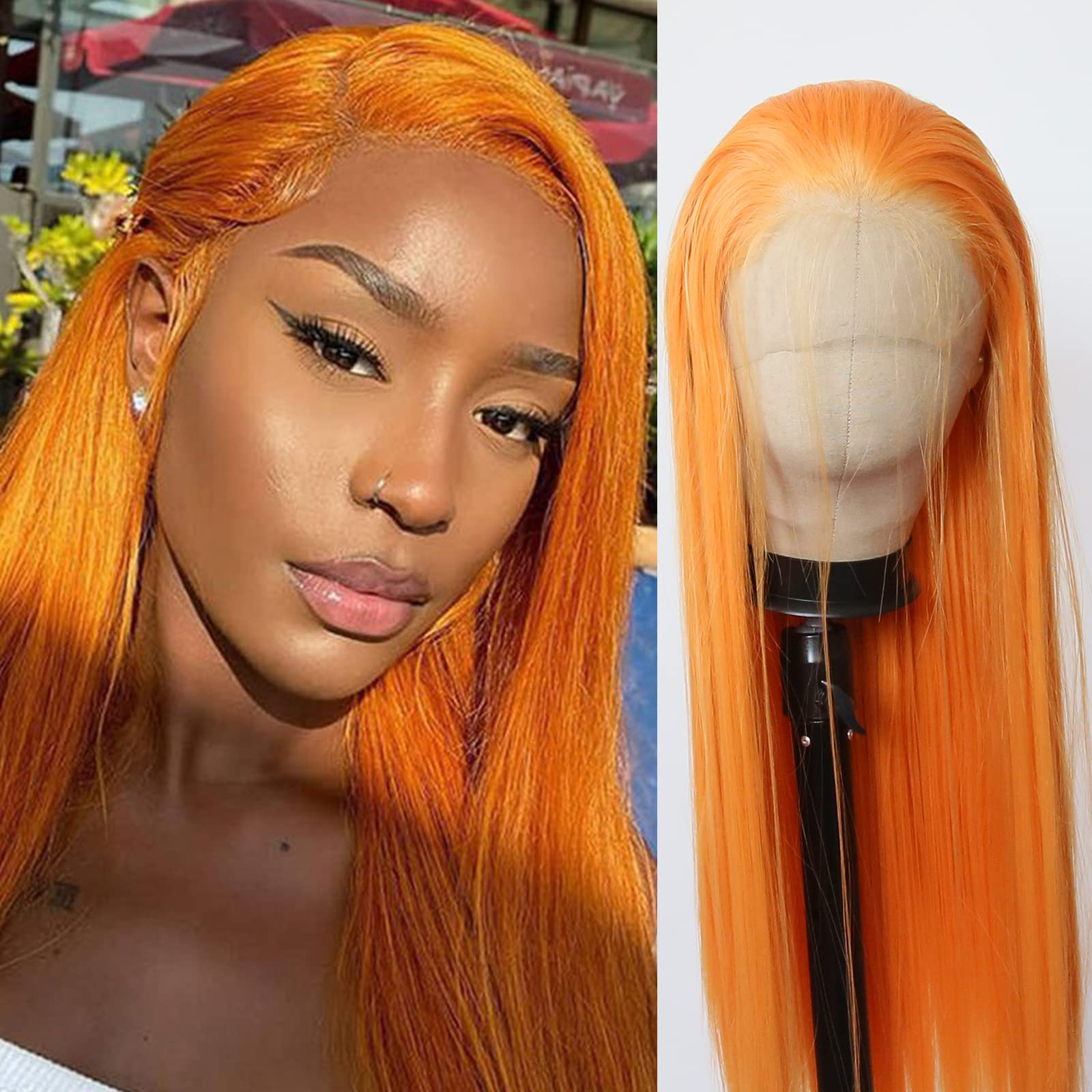 Peluca frontal de encaje naranja 13x4