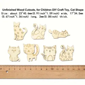 Cat-Shaped Folk Art Wooden Crafts Eco-Friendly 2mm Thick Plywood Model Home Decoration For Gift Polished Technique