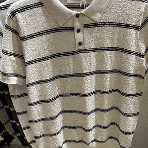Polo de golf décontracté léger en maille, T-shirt rayé tricoté pour hommes, Pull à manches courtes en maille, Fabricants de tricots - Product Image 2