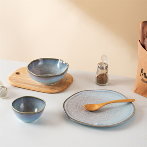 Sản Phẩm Mới Phong Cách Bắc Âu Đám Cưới Nhà Hàng Sử Dụng Phản Ứng Men Cup Bát Tấm Bộ Đồ Ăn Gốm Bộ - Product Image 2