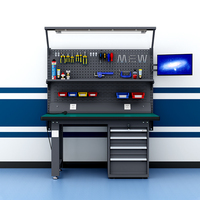 Banc de travail antistatique ESD à 4 tiroirs avec support d'écran, table de laboratoire robuste avec panneau perforé pour assemblage électronique OEM