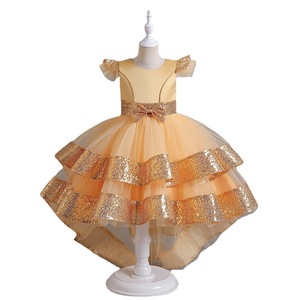 Robe de <span class=keywords><strong>princesse</strong></span> pour filles, style européen et américain, avec nœud papillon en maille et sequins, idéale pour les spectacles de piano et les demoiselles d'honneur. - Product Image 4