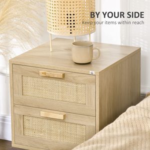 Mesa de Noche Moderna SENYU de Madera con 2 Cajones y Paneles de Ratán para Dormitorio - Product Image 3