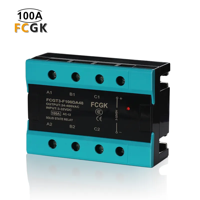 FCGK a prueba de polvo ssr 3-fase 100A 24-480VAC de estado sólido dc relé de potencia 3 Fase 100amp ssr