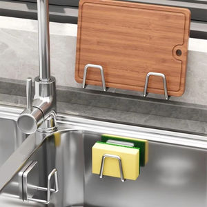 Support mural de cuisine en gros et organisateur de rangement en acier inoxydable auto-adhésif avec égouttoir et porte-éponges - Product Image 2