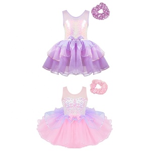 Vestido de Ballet con Lentejuelas para Niñas, con Scrunchie, Vestido de Tul sin Mangas para Fiesta, Traje de Ballet para Niñas, para Cumpleaños o Desfiles - Product Image 1