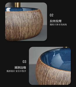 Lavabo de salle de bain en céramique bleu brun de Chine, design contemporain, écologique, résistant à l'eau, garantie 1 an, Jasee - Product Image 5