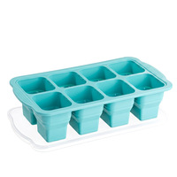 Bac à glaçons en silicone pliable et épaissi avec échelle graduée, hermétique, pour la préparation des repas, le contrôle des portions, le congélateur et la conservation des aliments pour bébés