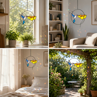 YAPPIE Attrape-soleil Art Déco en vitrail Colibri, Ornement suspendu pour la maison et le jardin, Décoration extérieure d'oiseau pour Anniversaire