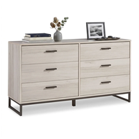Commode à 6 tiroirs avec base en métal noir, finition bois clair, large commode à tiroirs, fournisseur de mobilier pour projets, logo personnalisé