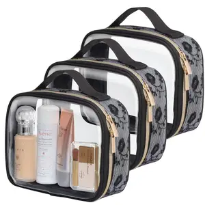 Bolsas de maquillaje impermeables transparentes con logotipo personalizado, neceser de viaje, bolsas de cosméticos de PVC transparentes con cremallera