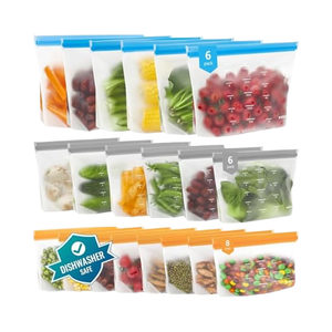 Passe au lave-vaisselle Sacs de conservation des aliments en silicone PEVE Sacs de congélation multicolores réutilisables sans BPA pour sandwichs et collations de 6 gallons - Product Image 1