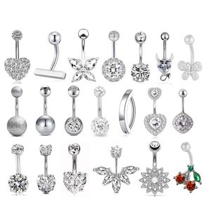 Anelli per Piercing all'Ombelico alla Moda in Acciaio Inossidabile 316L con Cristalli, <span class=keywords><strong>Cuore</strong></span> e Farfalla in Zirconia, Gioielli per il Corpo da Donna - Product Image 2