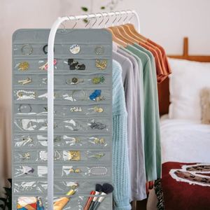 Organisateur de bijoux suspendu à 80 poches, sac de rangement double face avec cintre rotatif à 360° et fermeture éclair pour boucles d'oreilles et colliers - Product Image 1