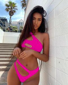 Un hombro Sexy bikini Alta Corte traje de baño para las mujeres maduras hueco blanco neón bikini - Product Image 3
