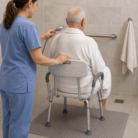 Chaise de douche avec dossier et accoudoirs, cadre en alliage d'aluminium, hauteur réglable, antidérapante, pour personnes âgées, soins de bain