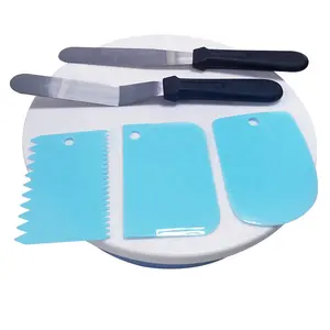 Hot Sale Rotating Cake Turntable with 3Pcs Birthday Cake Scraper Icing Smoother