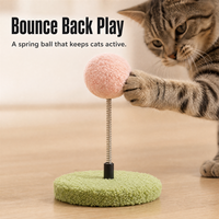 Jouet interactif en bois pour chat avec boule à ressort et base ronde respectueuse des griffes, idéal pour chats d'intérieur, vente en gros OEM/ODM