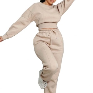 Plus Size Women Ladies Long Sleeves Two Piece Outfits <b>Joggers</b> Sweatshirts Pants Set 2 Piece Sets Crop Top Set - Product Image 1