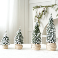 Mini sapin de Noël de bureau en corde de chanvre, finition floquée PE, vert, pour décoration intérieure, vitrine et fête, parfait pour créer une ambiance festive