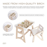 Table sensorielle multifonction en bois pour enfants, table de jeu réglable pour tout-petits avec couvercle tableau noir pour le sable et l'eau