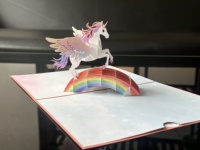 Carte de vœux 3D licorne pop-up, design arc-en-ciel magique, découpe laser, écologique, vernissage brillant, papier artistique, format A4, anniversaire, mariage