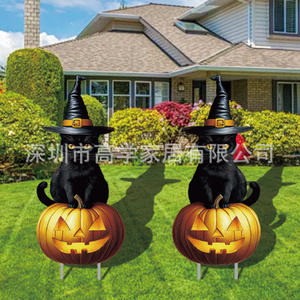Décorations de saison d'extérieur au design original, Nouveauté Halloween : Citrouille, Visage de fantôme, Chat noir, Panneau de jardin/cour fantôme, Transfrontalier - Product Image 3