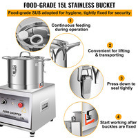 Hachoir à légumes et viande commercial 15L 110V/220V 1400W, mixeur, machine à couper les aliments en acier inoxydable