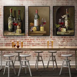 विंटेज लाल शराब की बोतल फल पोस्टर और प्रिंट तेल चित्रकला कैनवास स्कैंडिनेवियाई दीवार कला की तस्वीर पर रसोई कक्ष कॉफी सजावट