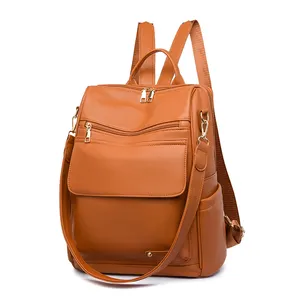Classic Casual Designer Women's Leather Backpacks College Student Laptop Backpack Bag For School