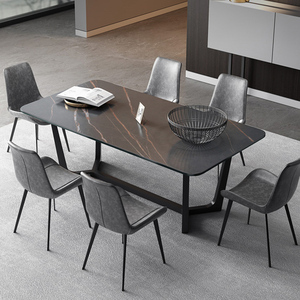 Mesa de comedor para 8 personas, mueble moderno con encimera de piedra, de metal negro y mármol, filigrana, barato - Product Image 4