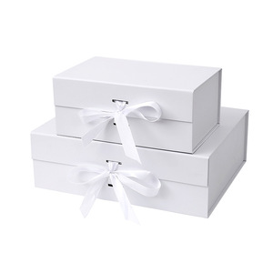 Wholesale Gift Packaging <b>Box</b> White Large Rectangle Flip Rigid Universal Folding <b>Magnetic</b> <b>Box</b> with Ribbon - Product Image 6