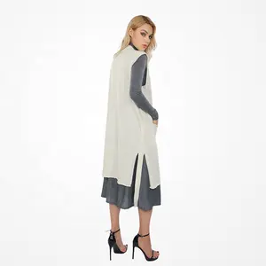 Yeni moda tasarım V boyun örme kış kolsuz uzun kazak yelek kadınlar için