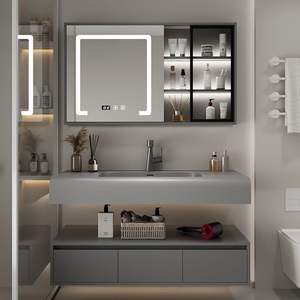Minimalist Milk Oil Wind Keli Nai Integrated Basin Rounded <b>Corner</b> Design Intelligent Mirror Cabinet <b>Bathroom</b> Cabinet - Product Image 1