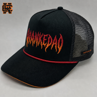 Casquette Trucker Noire Personnalisée en Coton et Maille avec Broderie Lettres Flammes Dégradées, Style Rock Métal Streetwear Hip Hop Skate Formel Pêche Unisexe