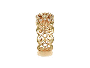 18K Yellow Gold Diamond Cluster Pave Wide Band Ring With Filigree Cutout Luxury Statement Jewelry <b>For</b> <b>Women</b> - Product Image 3