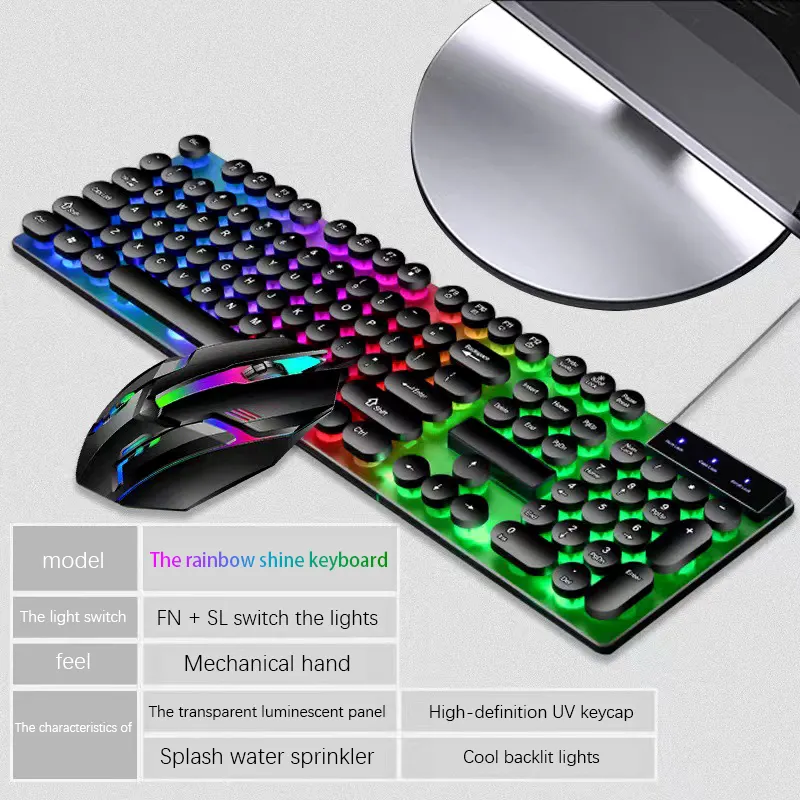 Oem Goedkope Kit Teclado Y Muis Gamer Bedrade Klavye Rgb Led Backlight Kit Led Ergonomische E Sport Gaming Set Muis en Toetsenbord Combo