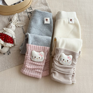 Cute Fleece-<b>Lined</b> Leggings For Girls Winter Warm Cartoon Kt Cat Style Long <b>Pants</b> Knitted Cotton Childrens <b>Pants</b> - Product Image 4