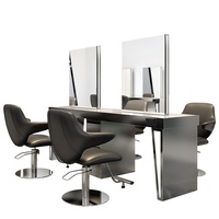 Table de Coiffure Moderne Minimaliste en Acier Inoxydable pour Salons d'Influenceurs, Miroir de Coiffage Exclusif Haut de Gamme Double Face en Marbre