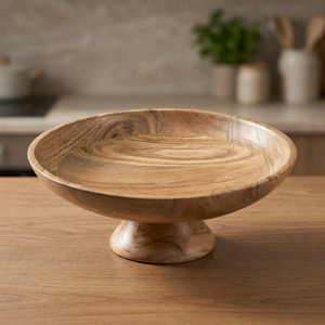 Bol décoratif en bois d'acacia véritable, style piédestal vintage, fait main, poli, écologique, pour table de fête, centre de table pour servir les aliments, BS - Product Image 1