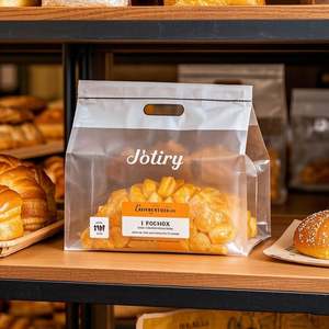 Bolsas de embalaje de pan impresas personalizadas, bolsa de pie de fondo plano con película de barrera de cremallera resellable para tostadas/pastelería - Product Image 3