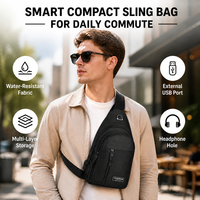 Sac bandoulière personnalisé en gros avec logo, sac de poitrine en nylon noir, sac à bandoulière tendance pour téléphone, sac extérieur à fermeture éclair