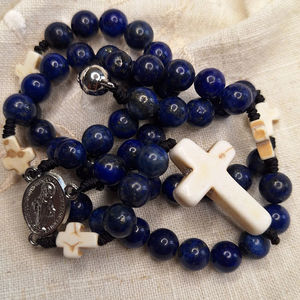 Collier <span class=keywords><strong>de</strong></span> <span class=keywords><strong>prière</strong></span> à cinq dizaines avec fermoir magnétique, perles <span class=keywords><strong>de</strong></span> lapis-lazuli <span class=keywords><strong>de</strong></span> 8 mm, charme spirituel miraculeux <span class=keywords><strong>de</strong></span> la Vierge - Product Image 3