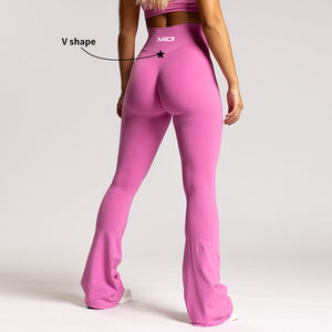 Pantalones de gimnasio de cintura alta de Mickey, cintura elástica, mallas de Yoga acampanadas de pierna ancha para chica alta, mallas de ejercicio sólidas para levantar la cadera - Product Image 1