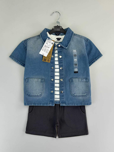 Conjunto Casual de Verão para Bebê Menino J36XL, 3 Peças, Camisa Cargo de Manga Curta + Camiseta Interna + Shorts Sólidos, Atacado - Product Image 3