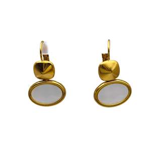 Pendientes de Moda con Incrustaciones Blancas Ovaladas, Acero Inoxidable 316L, Baño de Oro PVD, Joyería Sostenible y Resistente - Product Image 1
