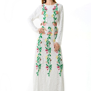 Robes longues décontractées pour femmes, nouvelles robes maxi en dentelle florale brodée, tissées, respirantes, écologiques, lavables, coupe ample, personnalisables OEM - Product Image 2