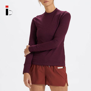 De algodón de cuello alto Spandex OEM jersey de corte Slim <span class=keywords><strong>camisetas</strong></span> para damas de manga larga o-Cuello <span class=keywords><strong>mujer</strong></span> llano T Shirt - Product Image 1