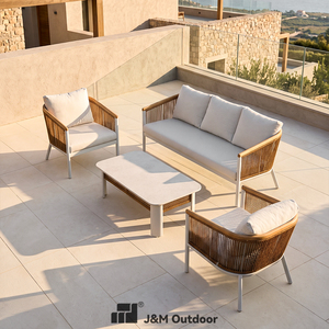 J&amp;M Outdoor Modern <strong>High</strong> <strong>End</strong> Silk Floss 5 Seats Villa Courtyard 180cm <strong>Sofa</strong> Set Luxury Leisure Solid Aluminum Frame Waterproof - Product Image 3